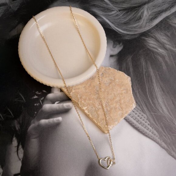 NWT Veronica Interlocking Heart Necklace // 14kt Gold Vermeil + CZ - Picture 5 of 5